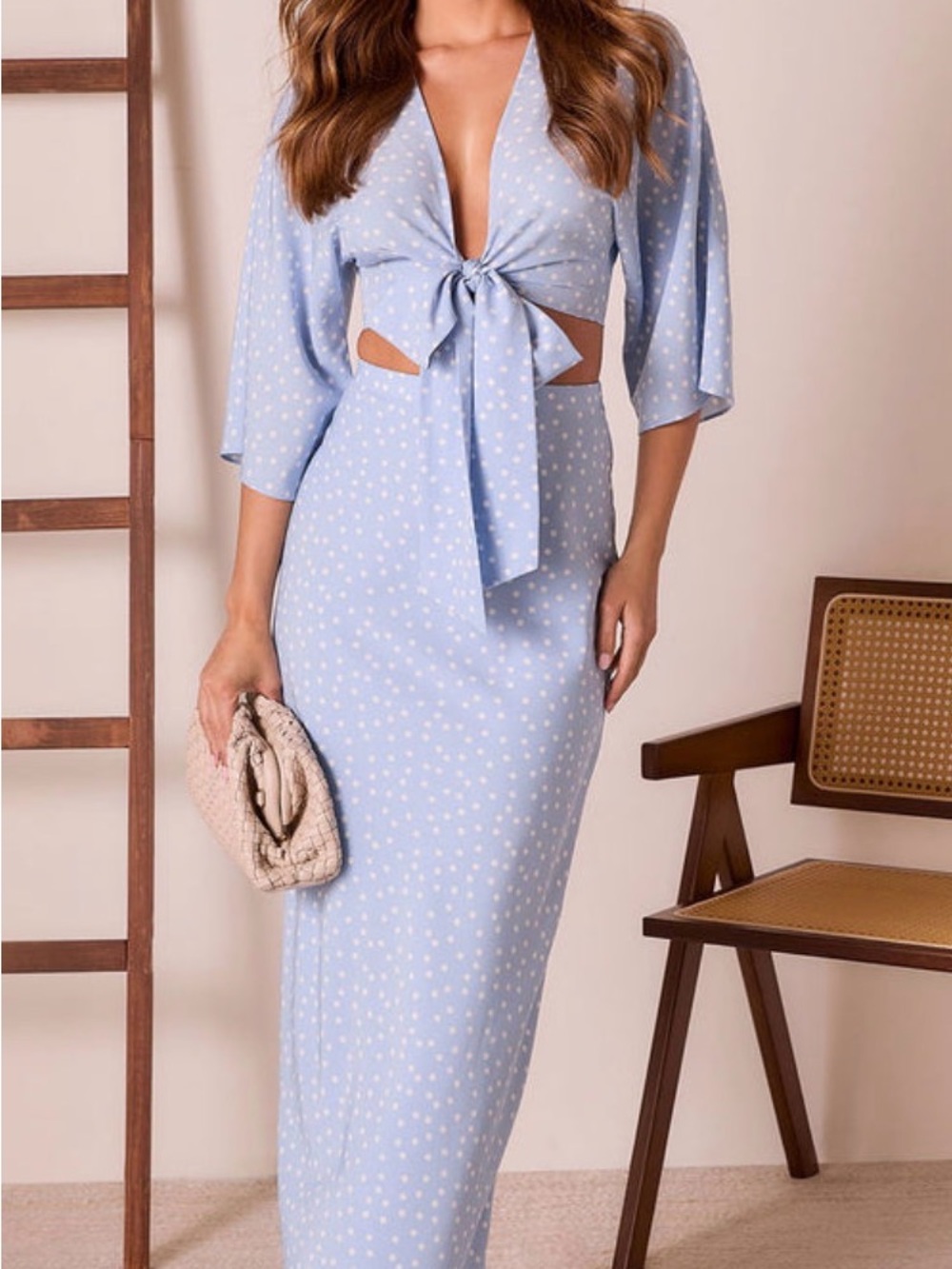 Vici Light Blue Polka Dot Maxi Dress